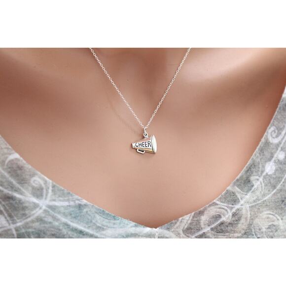 Sterling Silver Cheer Megaphone Charm - Sports Charms Necklace - Picture 3 of 4